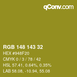 Color code: RGB 148 143 32 | qconv.com