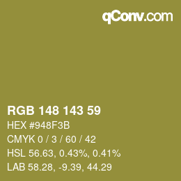 カラーコード: RGB 148 143 59 | qconv.com