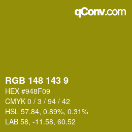 Color code: RGB 148 143 9 | qconv.com