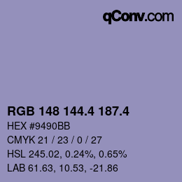 カラーコード: RGB 148 144.4 187.4 | qconv.com