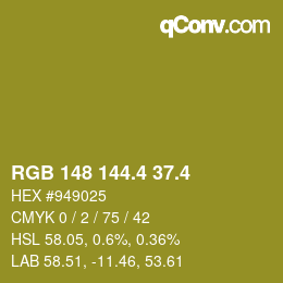 カラーコード: RGB 148 144.4 37.4 | qconv.com