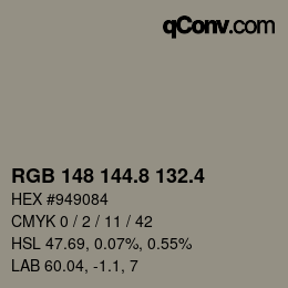 カラーコード: RGB 148 144.8 132.4 | qconv.com