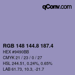 カラーコード: RGB 148 144.8 187.4 | qconv.com