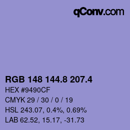 カラーコード: RGB 148 144.8 207.4 | qconv.com