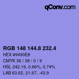 カラーコード: RGB 148 144.8 232.4 | qconv.com