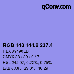 カラーコード: RGB 148 144.8 237.4 | qconv.com