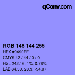 Color code: RGB 148 144 255 | qconv.com