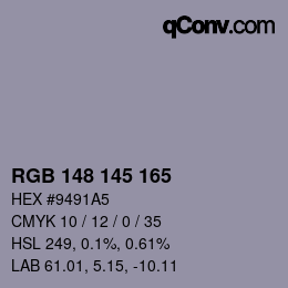 Color code: RGB 148 145 165 | qconv.com