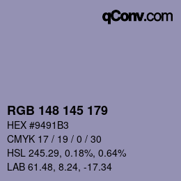 Color code: RGB 148 145 179 | qconv.com
