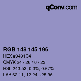カラーコード: RGB 148 145 196 | qconv.com