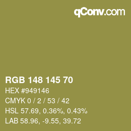 Color code: RGB 148 145 70 | qconv.com