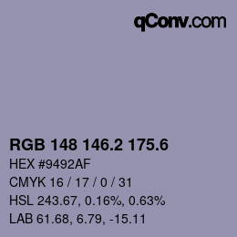 カラーコード: RGB 148 146.2 175.6 | qconv.com