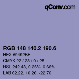 カラーコード: RGB 148 146.2 190.6 | qconv.com