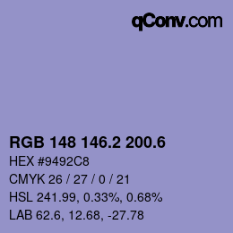 カラーコード: RGB 148 146.2 200.6 | qconv.com