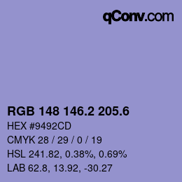 カラーコード: RGB 148 146.2 205.6 | qconv.com