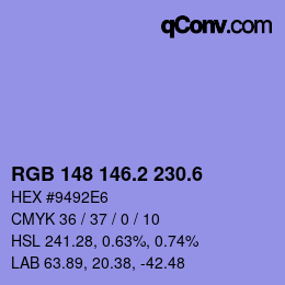 カラーコード: RGB 148 146.2 230.6 | qconv.com