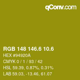 カラーコード: RGB 148 146.6 10.6 | qconv.com