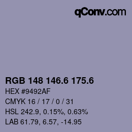 カラーコード: RGB 148 146.6 175.6 | qconv.com