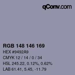 Color code: RGB 148 146 169 | qconv.com