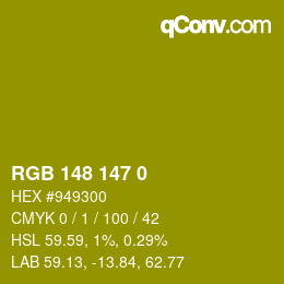 颜色代码: RGB 148 147 0 | qconv.com