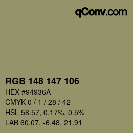 Color code: RGB 148 147 106 | qconv.com