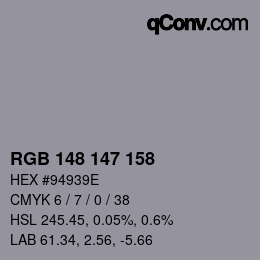 Color code: RGB 148 147 158 | qconv.com