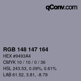 Color code: RGB 148 147 164 | qconv.com