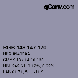 Color code: RGB 148 147 170 | qconv.com