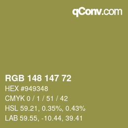 Color code: RGB 148 147 72 | qconv.com