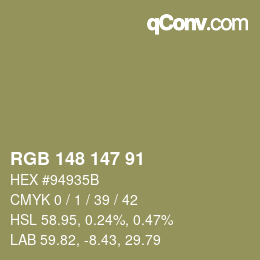 Color code: RGB 148 147 91 | qconv.com