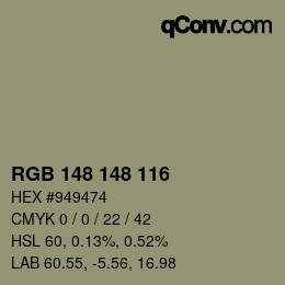 Color code: RGB 148 148 116 | qconv.com