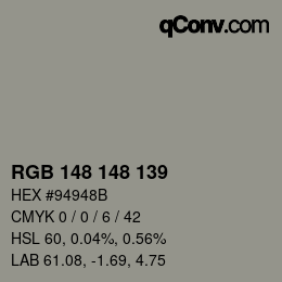 Color code: RGB 148 148 139 | qconv.com