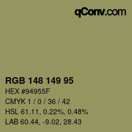 Farbcode: RGB 148 149 95 | qconv.com