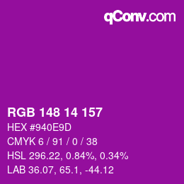 Color code: RGB 148 14 157 | qconv.com