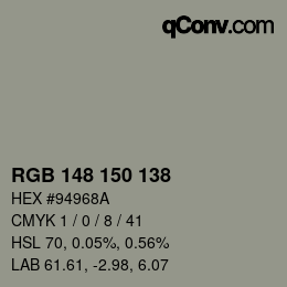 Color code: RGB 148 150 138 | qconv.com