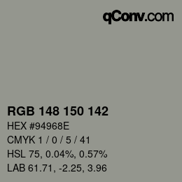 Código de color: RGB 148 150 142 | qconv.com