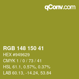 Color code: RGB 148 150 41 | qconv.com