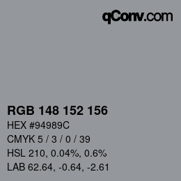 カラーコード: RGB 148 152 156 | qconv.com