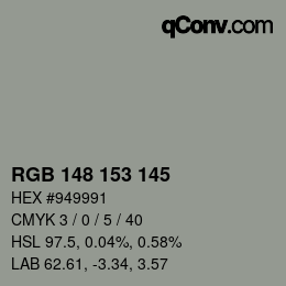 Color code: RGB 148 153 145 | qconv.com