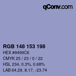 Color code: RGB 148 153 198 | qconv.com
