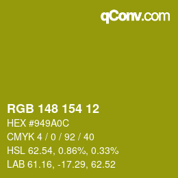 Color code: RGB 148 154 12 | qconv.com