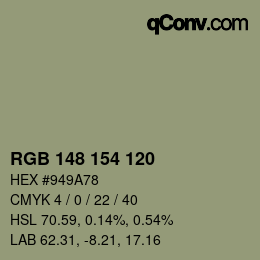 カラーコード: RGB 148 154 120 | qconv.com