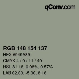 Color code: RGB 148 154 137 | qconv.com