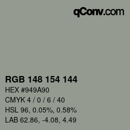 Color code: RGB 148 154 144 | qconv.com