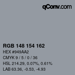 カラーコード: RGB 148 154 162 | qconv.com
