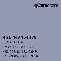 颜色代码: RGB 148 154 178 | qconv.com