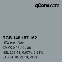 カラーコード: RGB 148 157 162 | qconv.com