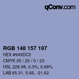 Código de color: RGB 148 157 197 | qconv.com