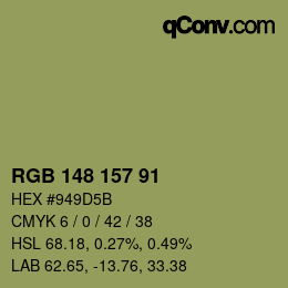 Color code: RGB 148 157 91 | qconv.com