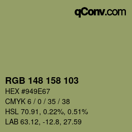 颜色代码: RGB 148 158 103 | qconv.com